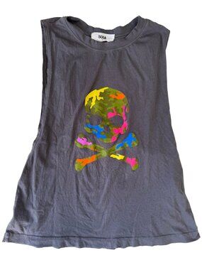 SoulCycle Multi-Color Camo Skull Muscle Grey Tank Size Small